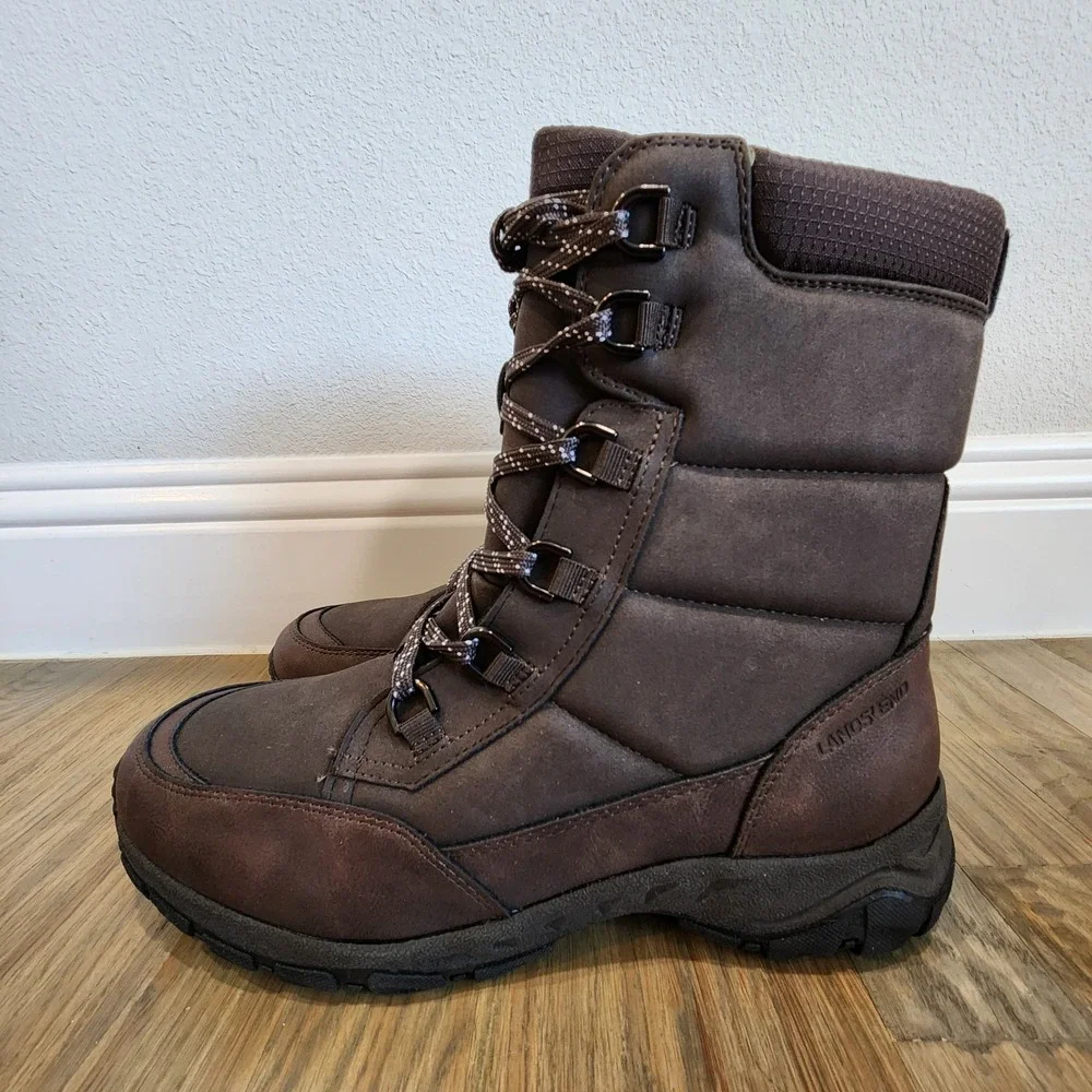 NEW Lands End Mens Size 9M Expedition Trail Waterproof Brown Lace Up Snow Boots